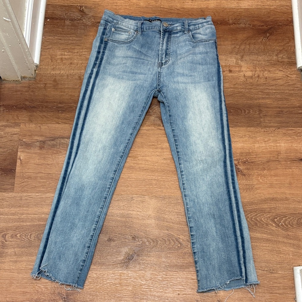 Caara Faded Blue Denim with Horizontal Stripes Jeans Size 29